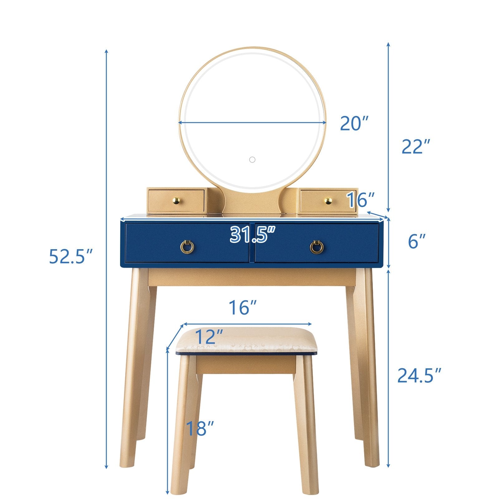 Makeup Vanity Table Set 3 Color Lighting Dressing Table, Blue Makeup Vanities   at Gallery Canada