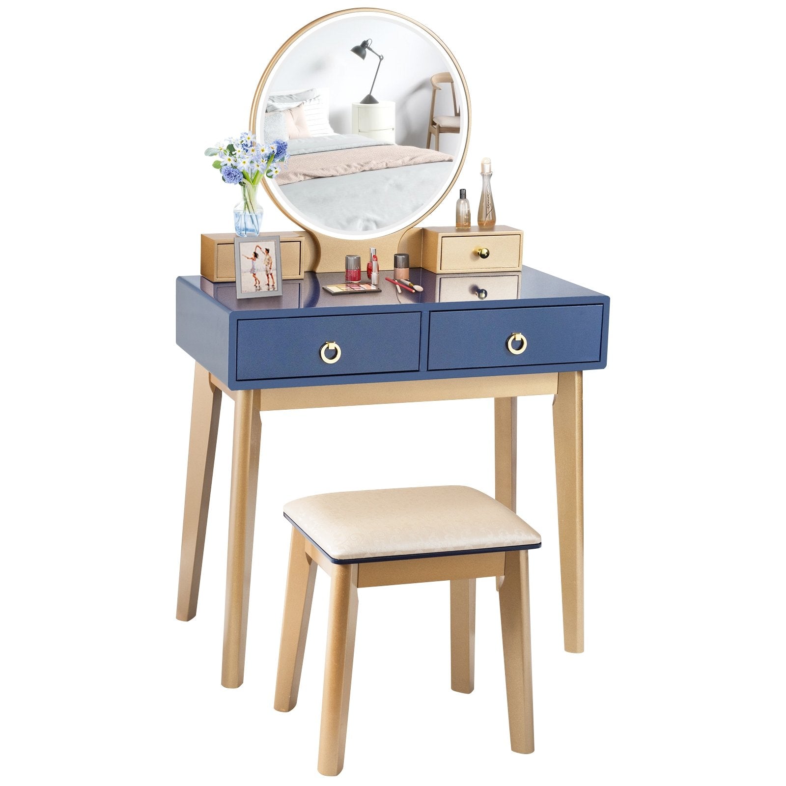 Makeup Vanity Table Set 3 Color Lighting Dressing Table, Blue Makeup Vanities   at Gallery Canada