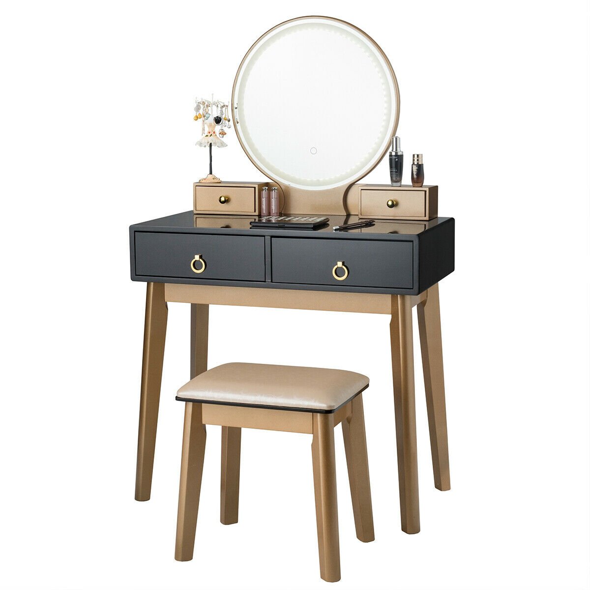 Makeup Vanity Table Set 3 Color Lighting Dressing Table, Black - Gallery Canada