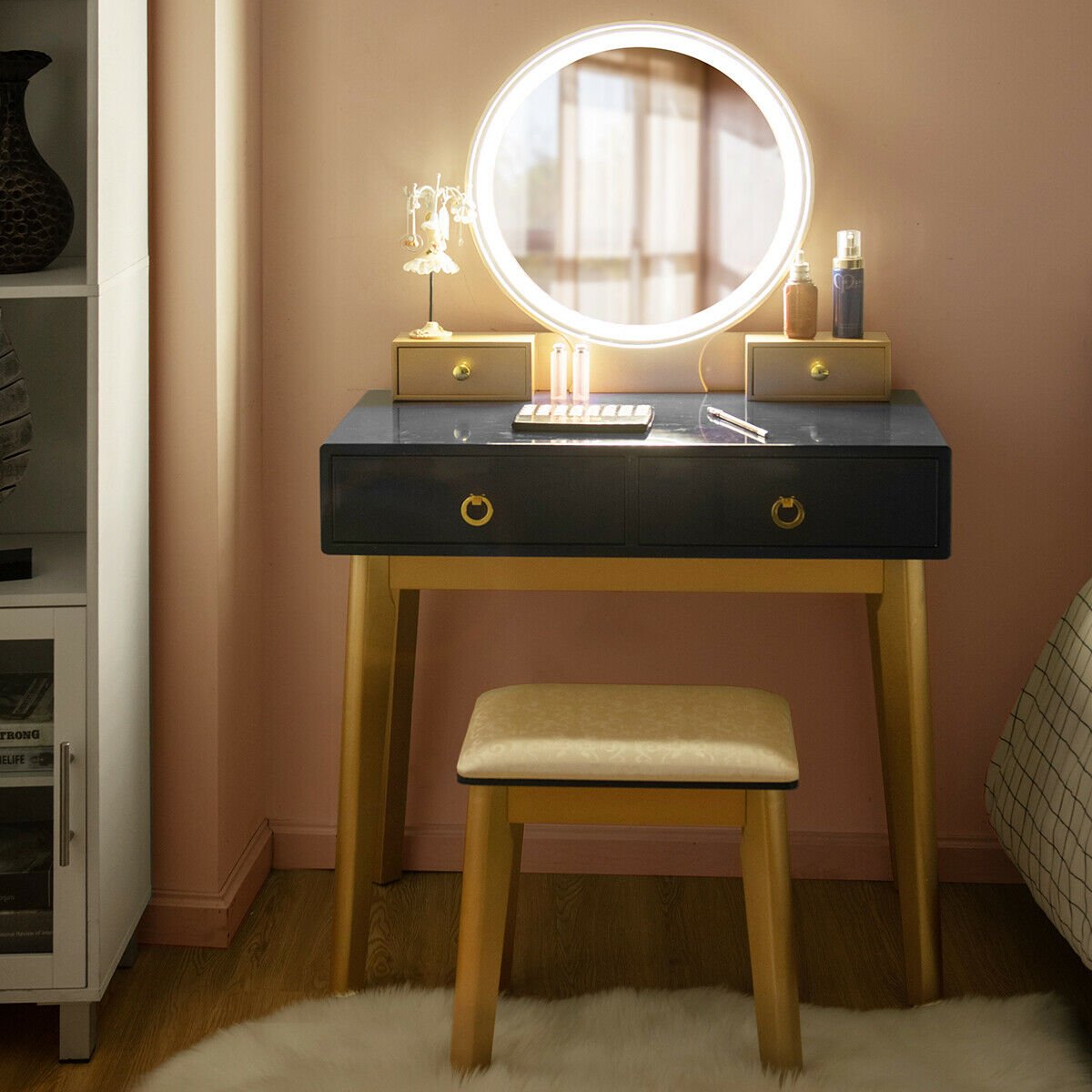 Makeup Vanity Table Set 3 Color Lighting Dressing Table, Black Makeup Vanities   at Gallery Canada