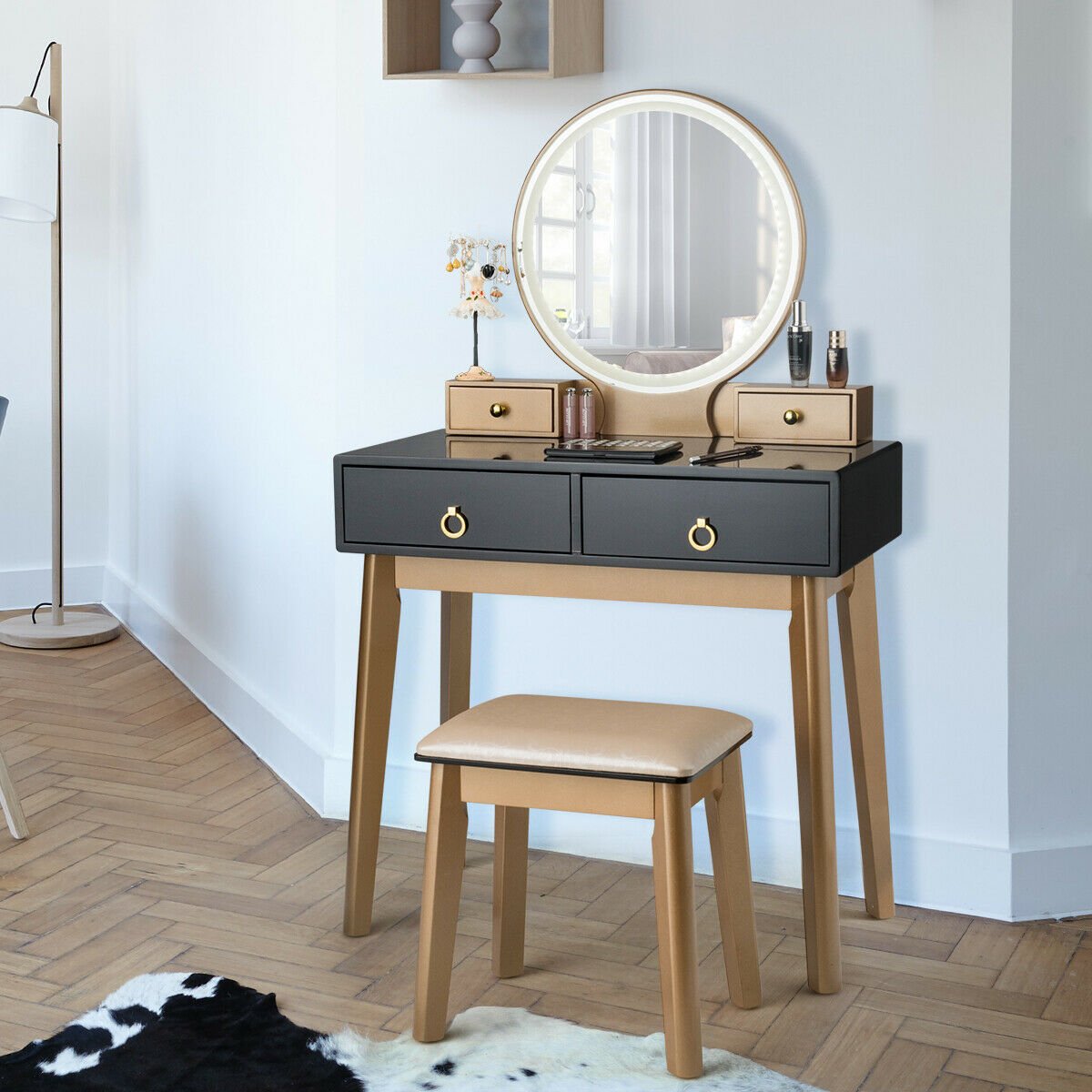 Makeup Vanity Table Set 3 Color Lighting Dressing Table, Black - Gallery Canada