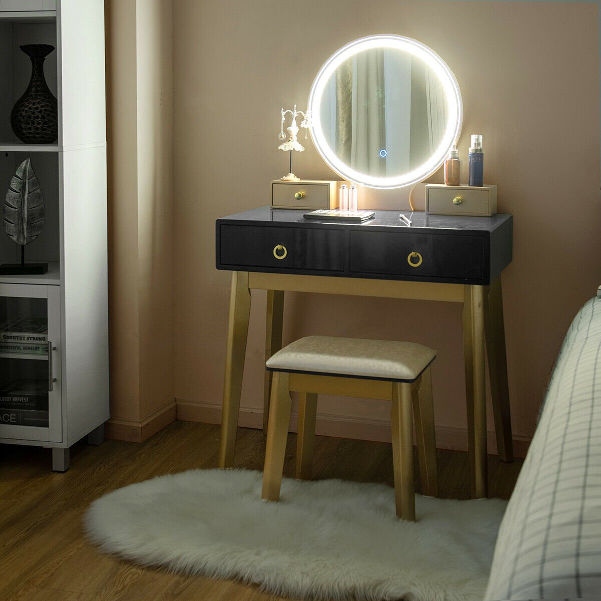 Makeup Vanity Table Set 3 Color Lighting Dressing Table, Black Makeup Vanities   at Gallery Canada