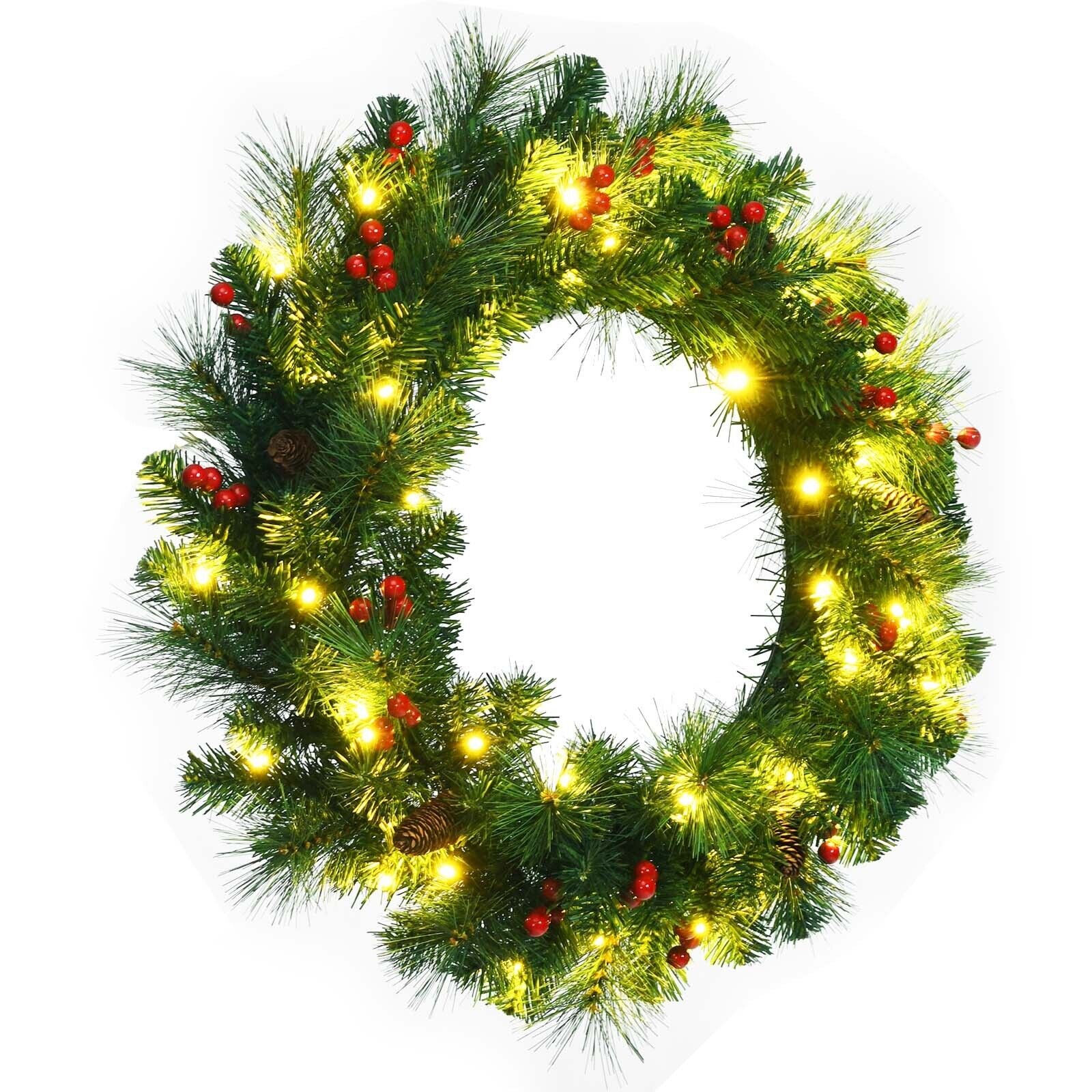 24 Inch Pre-lit Artificial Spruce Christmas Wreath, Green - Gallery Canada