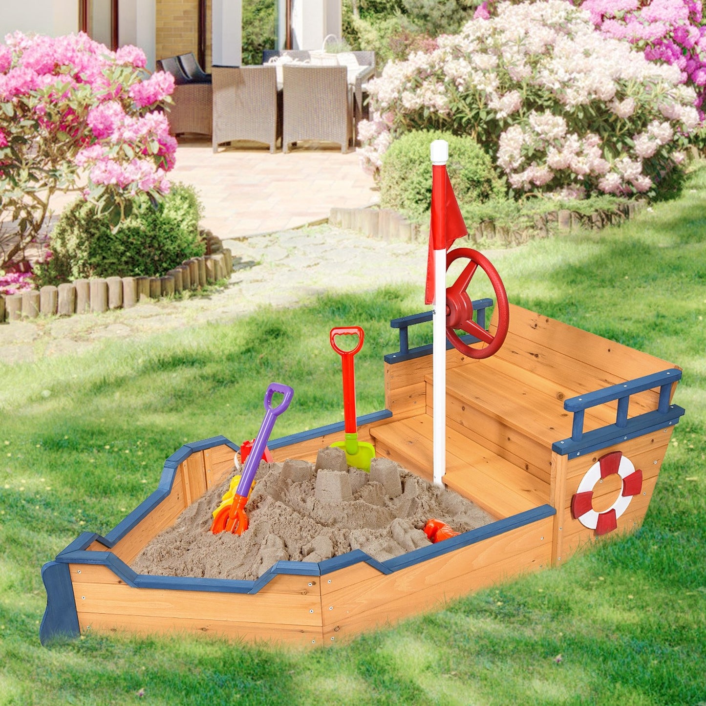 Wooden Pirate Boat Wood Sandbox for Kids - Gallery Canada