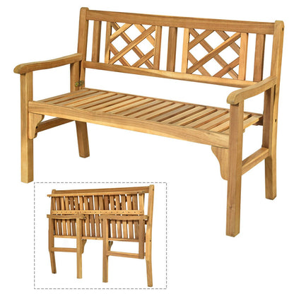 Patio Foldable Bench with Curved Backrest and Armrest, Natural Outdoor Benches   at Gallery Canada