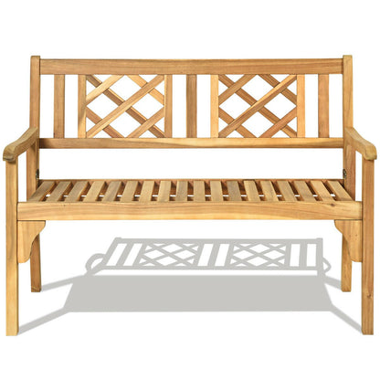 Patio Foldable Bench with Curved Backrest and Armrest, Natural Outdoor Benches   at Gallery Canada