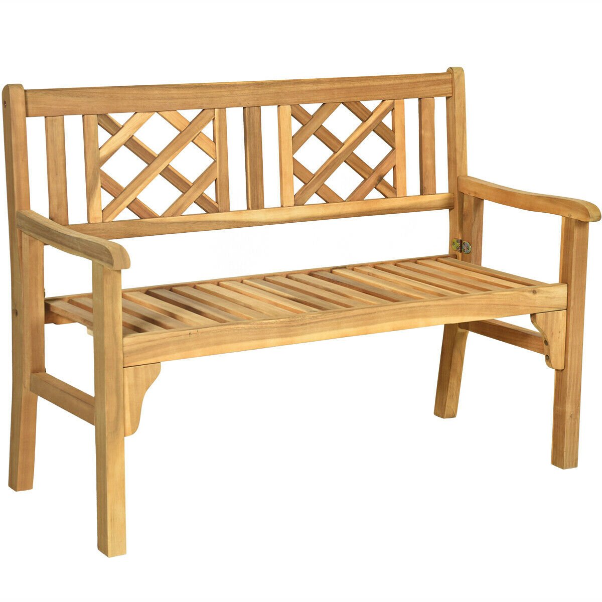 Patio Foldable Bench with Curved Backrest and Armrest, Natural Outdoor Benches   at Gallery Canada