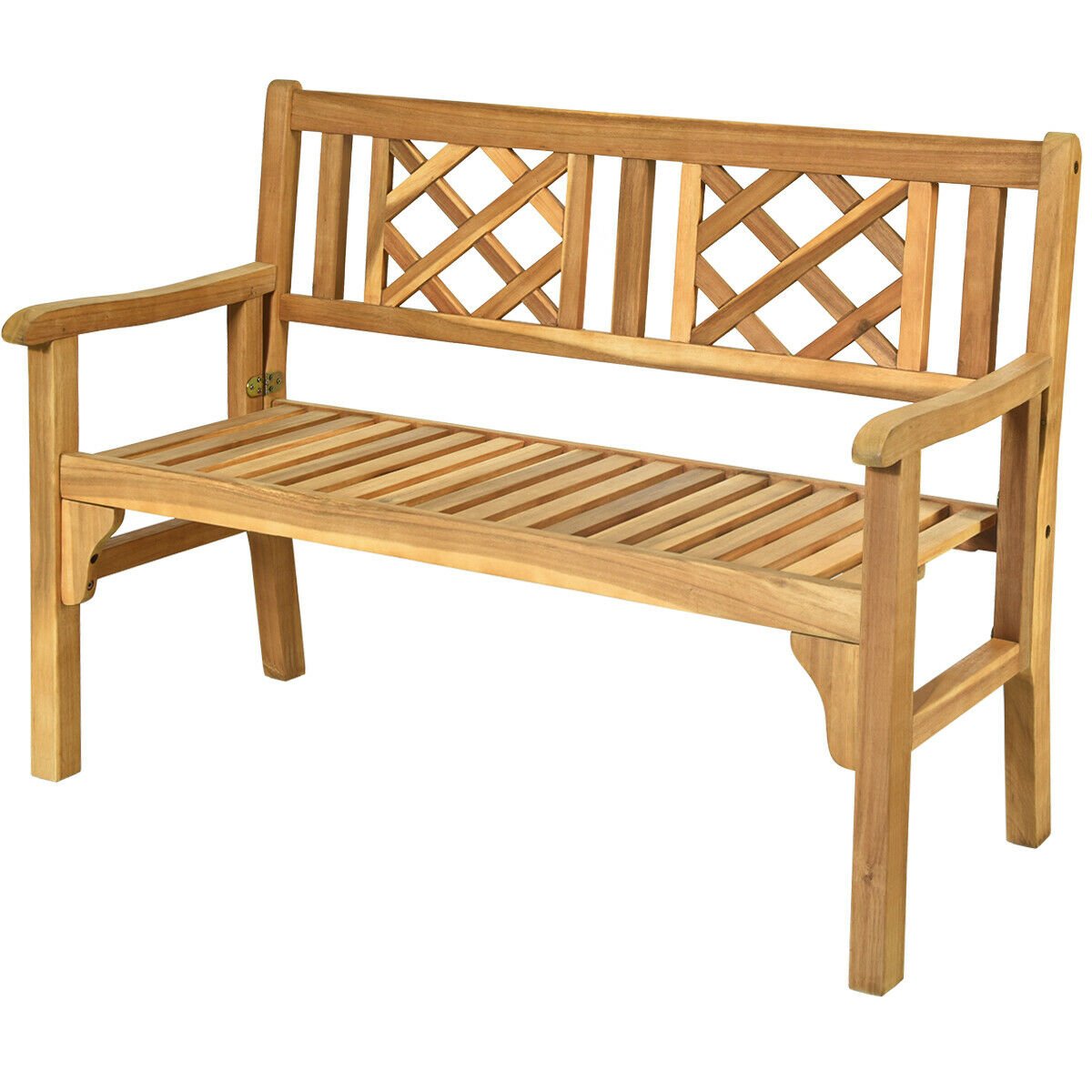 Patio Foldable Bench with Curved Backrest and Armrest, Natural Outdoor Benches   at Gallery Canada