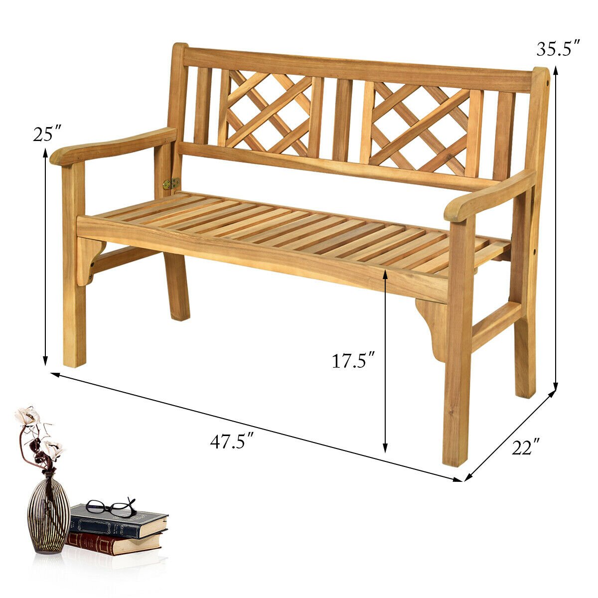 Patio Foldable Bench with Curved Backrest and Armrest, Natural Outdoor Benches   at Gallery Canada