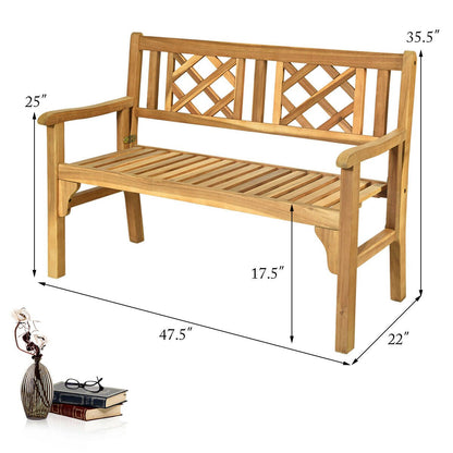 Patio Foldable Bench with Curved Backrest and Armrest, Natural Outdoor Benches   at Gallery Canada