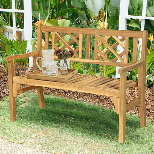 Patio Foldable Bench with Curved Backrest and Armrest, Natural Outdoor Benches   at Gallery Canada