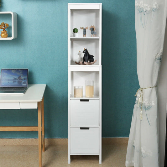 5-Tier Multifunctional  Bathroom Floor Cabine Storage with 2 Drawers, White Floor Cabinets   at Gallery Canada