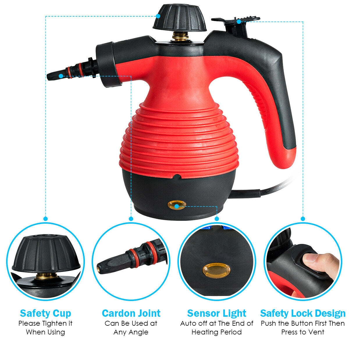 1050W Multi-Purpose Handheld Pressurized Steam Cleaner, Red Vacuums & Cleaners at Gallery Canada