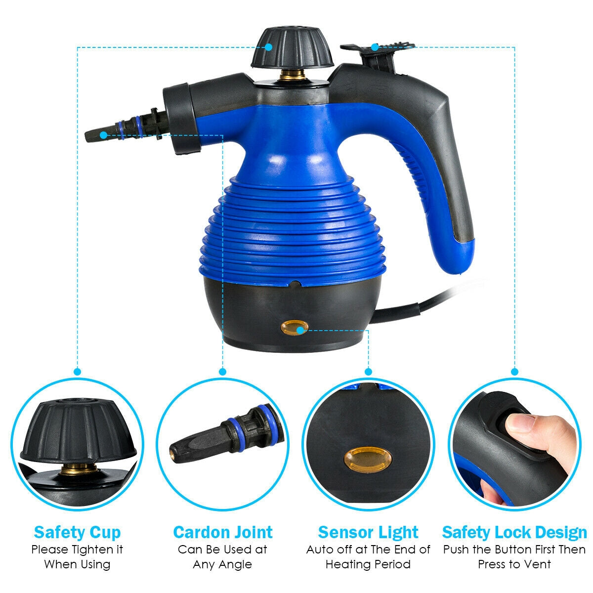 1050W Multi-Purpose Handheld Pressurized Steam Cleaner, Blue Vacuums & Cleaners at Gallery Canada
