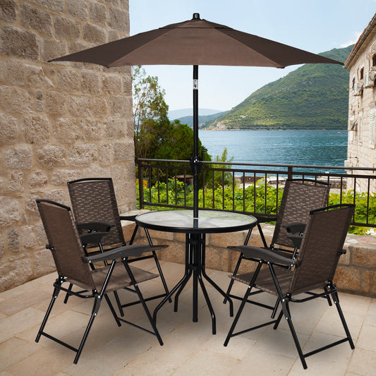 4 Pieces Folding Dining Chairs with Steel Armrests and Sling Back, Brown Patio Dining Chairs   at Gallery Canada