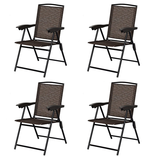 4 Pieces Folding Dining Chairs with Steel Armrests and Sling Back, Brown - Gallery Canada