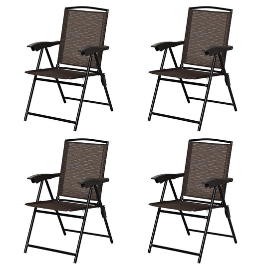 4 Pieces Folding Dining Chairs with Steel Armrests and Sling Back, Brown Patio Dining Chairs   at Gallery Canada