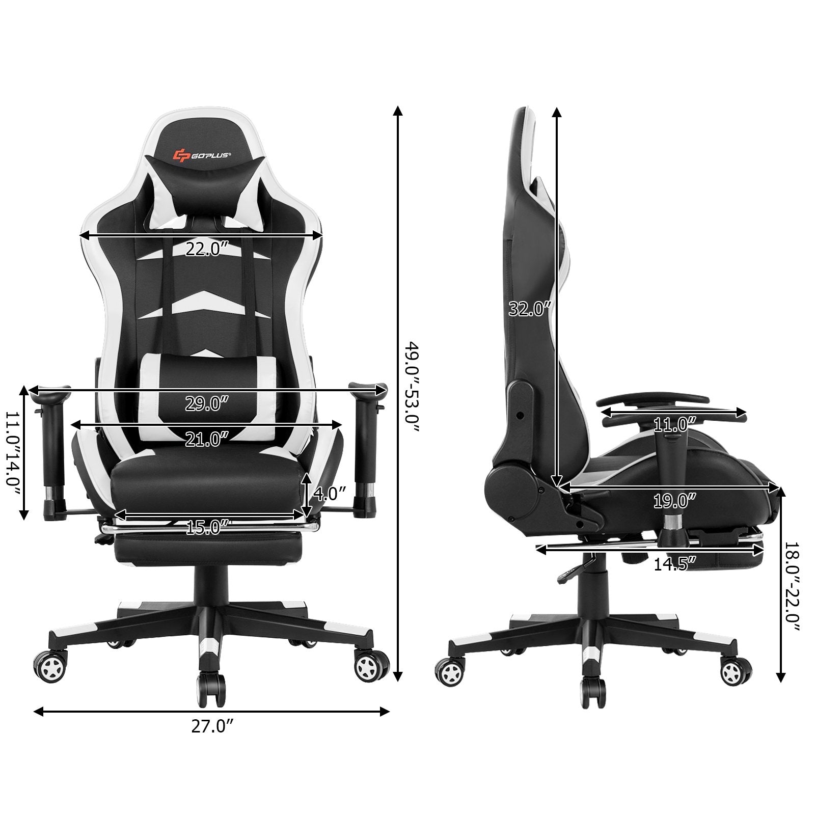 Massage Gaming Chair with Footrest, White Gaming Chairs   at Gallery Canada