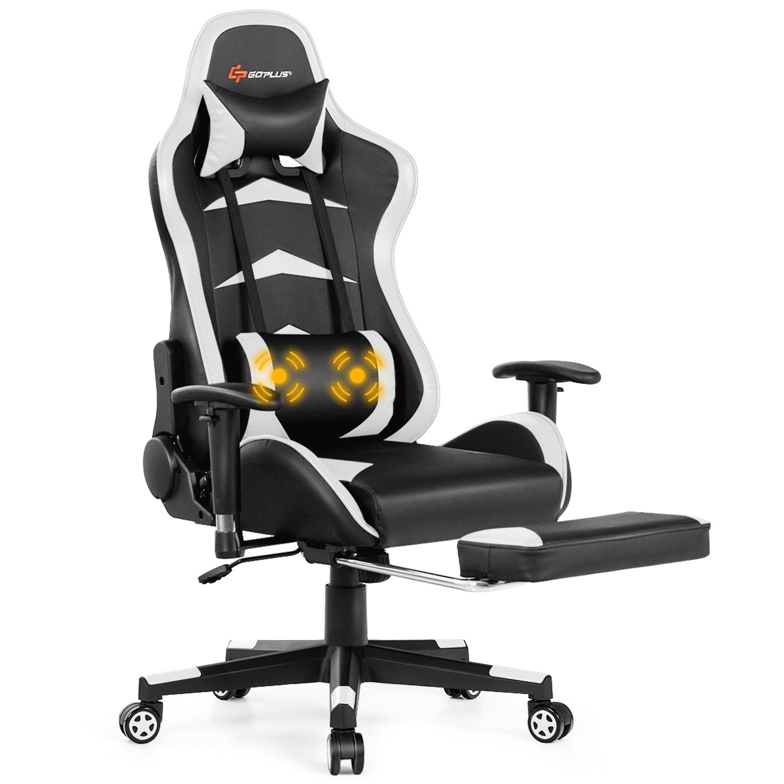 Massage Gaming Chair with Footrest, White Gaming Chairs   at Gallery Canada