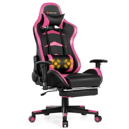 Massage Gaming Chair with Footrest, Pink Gaming Chairs   at Gallery Canada