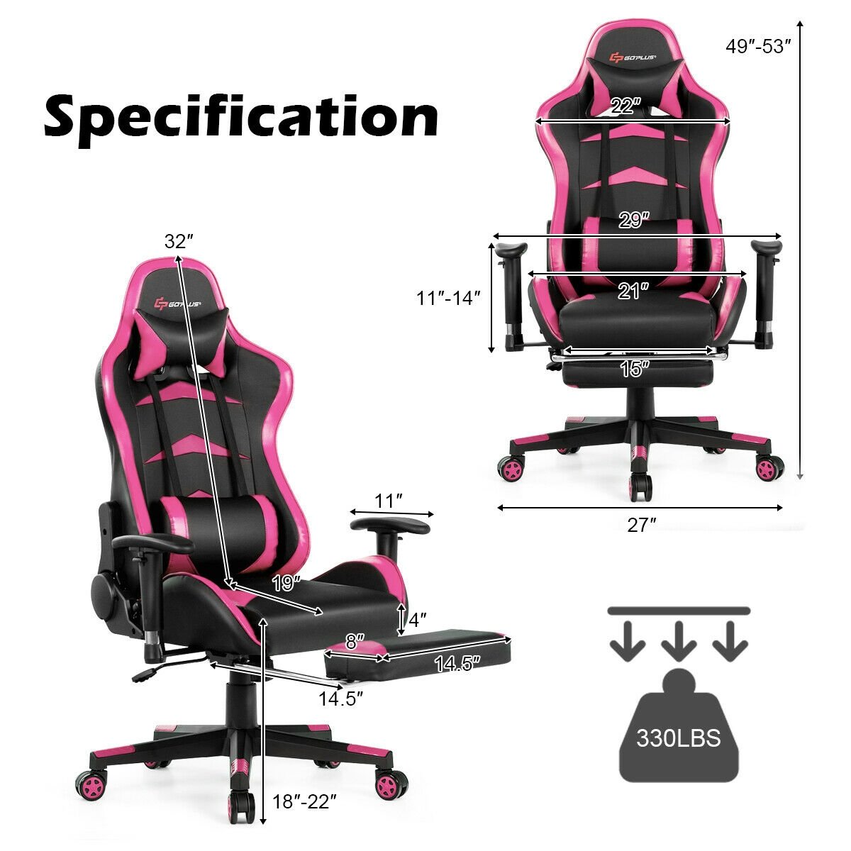 Massage Gaming Chair with Footrest, Pink Gaming Chairs   at Gallery Canada