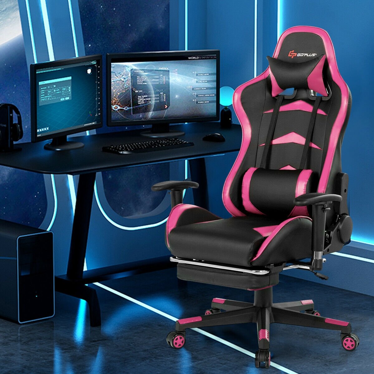 Massage Gaming Chair with Footrest, Pink Gaming Chairs   at Gallery Canada