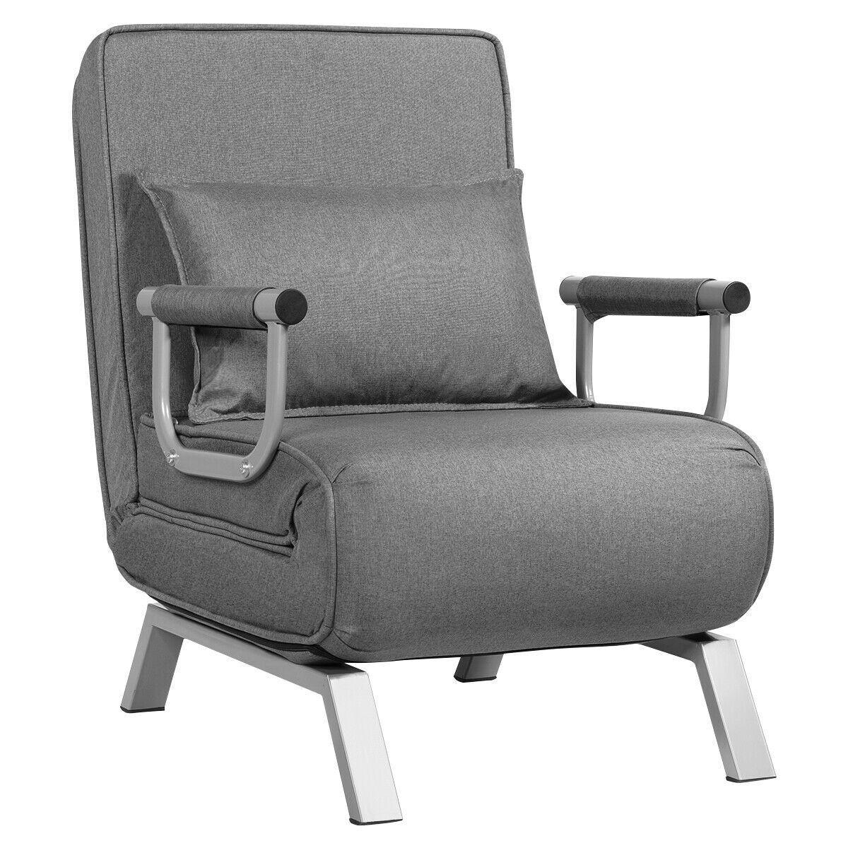 Folding 6 Position Convertible Sleeper Bed Armchair Lounge Couch with Pillow, Gray - Gallery Canada