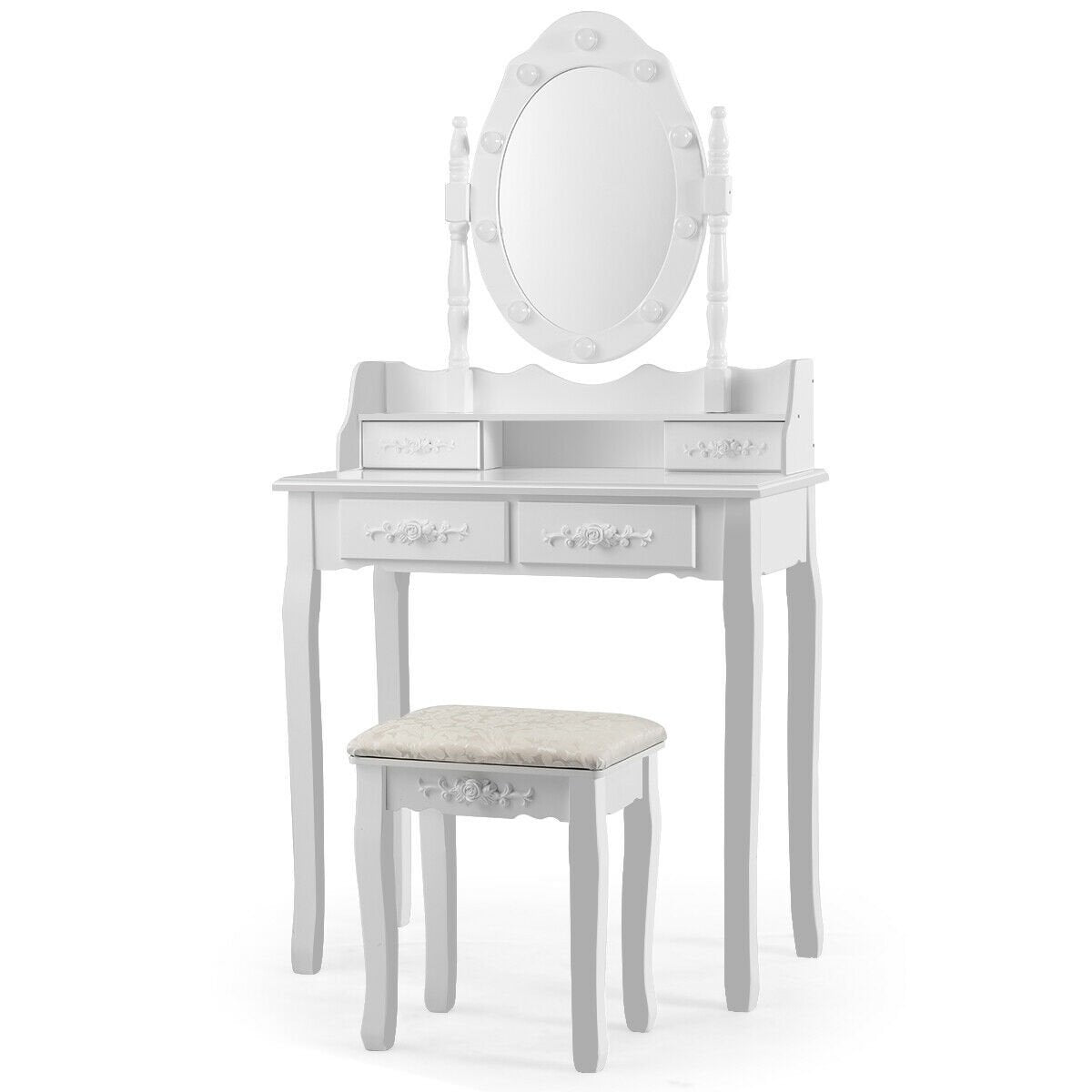 Vanity Table Set with Mirror and Soft Cushioned Stool, White - Gallery Canada