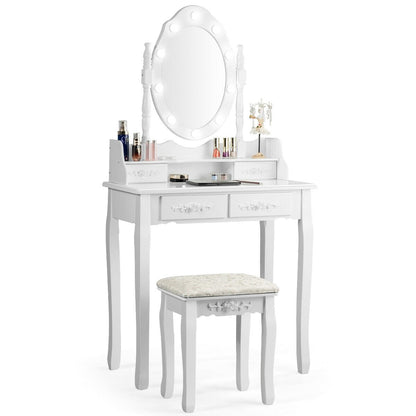 Vanity Table Set with Mirror and Soft Cushioned Stool, White - Gallery Canada