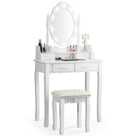 Vanity Table Set with Mirror and Soft Cushioned Stool, White Makeup Vanities   at Gallery Canada