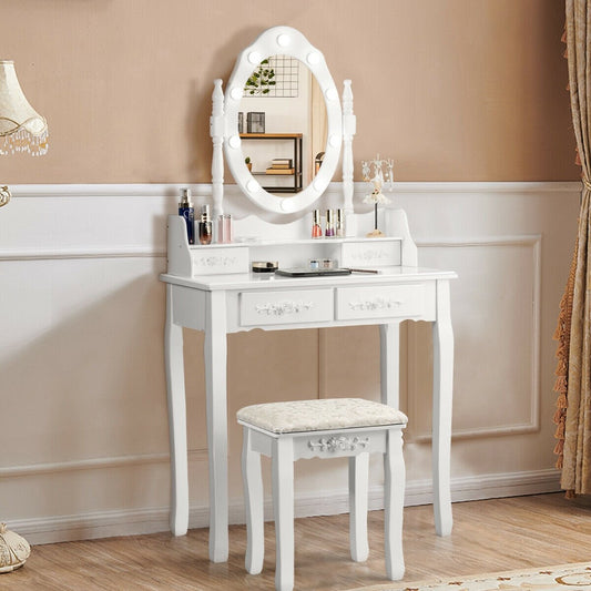 Vanity Table Set with Mirror and Soft Cushioned Stool, White Makeup Vanities   at Gallery Canada