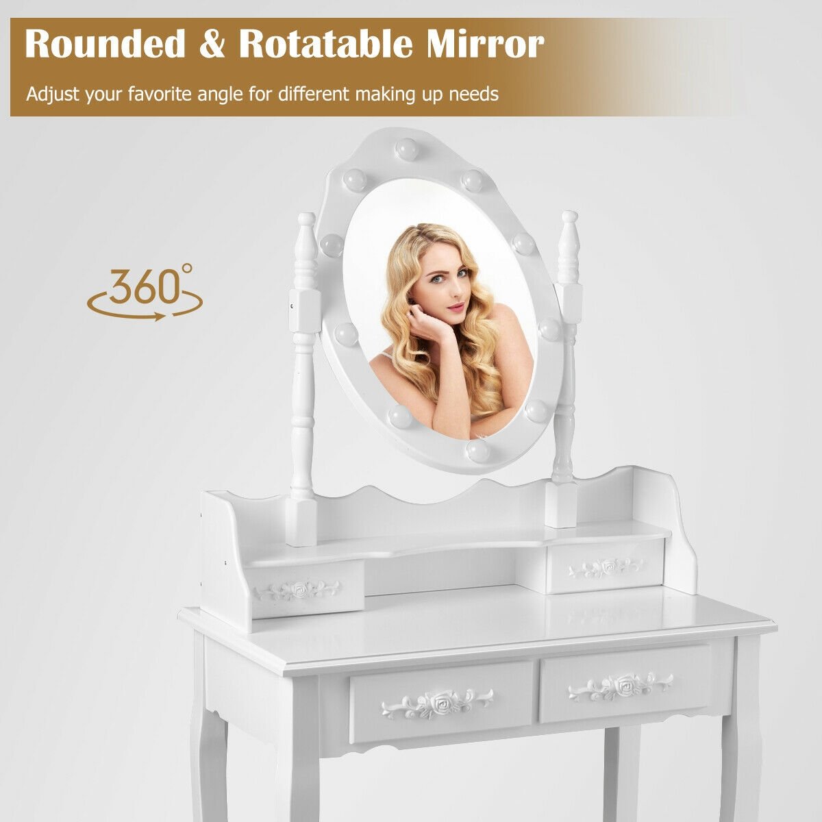 Vanity Table Set with Mirror and Soft Cushioned Stool, White - Gallery Canada