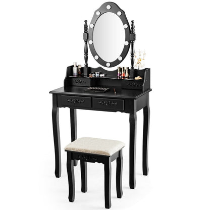 Vanity Table Set with Mirror and Soft Cushioned Stool, Black Makeup Vanities   at Gallery Canada