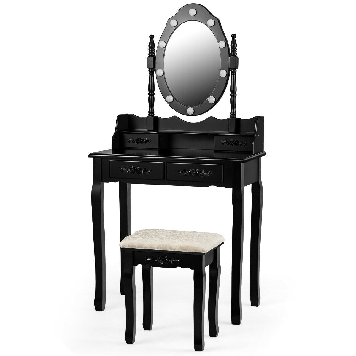 Vanity Table Set with Mirror and Soft Cushioned Stool, Black Makeup Vanities   at Gallery Canada