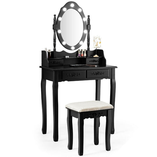 Vanity Table Set with Mirror and Soft Cushioned Stool, Black Makeup Vanities   at Gallery Canada