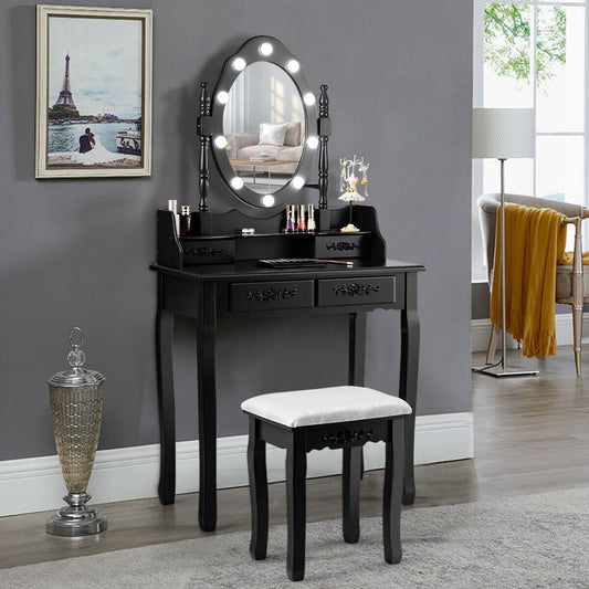 Vanity Table Set with Mirror and Soft Cushioned Stool, Black Makeup Vanities   at Gallery Canada