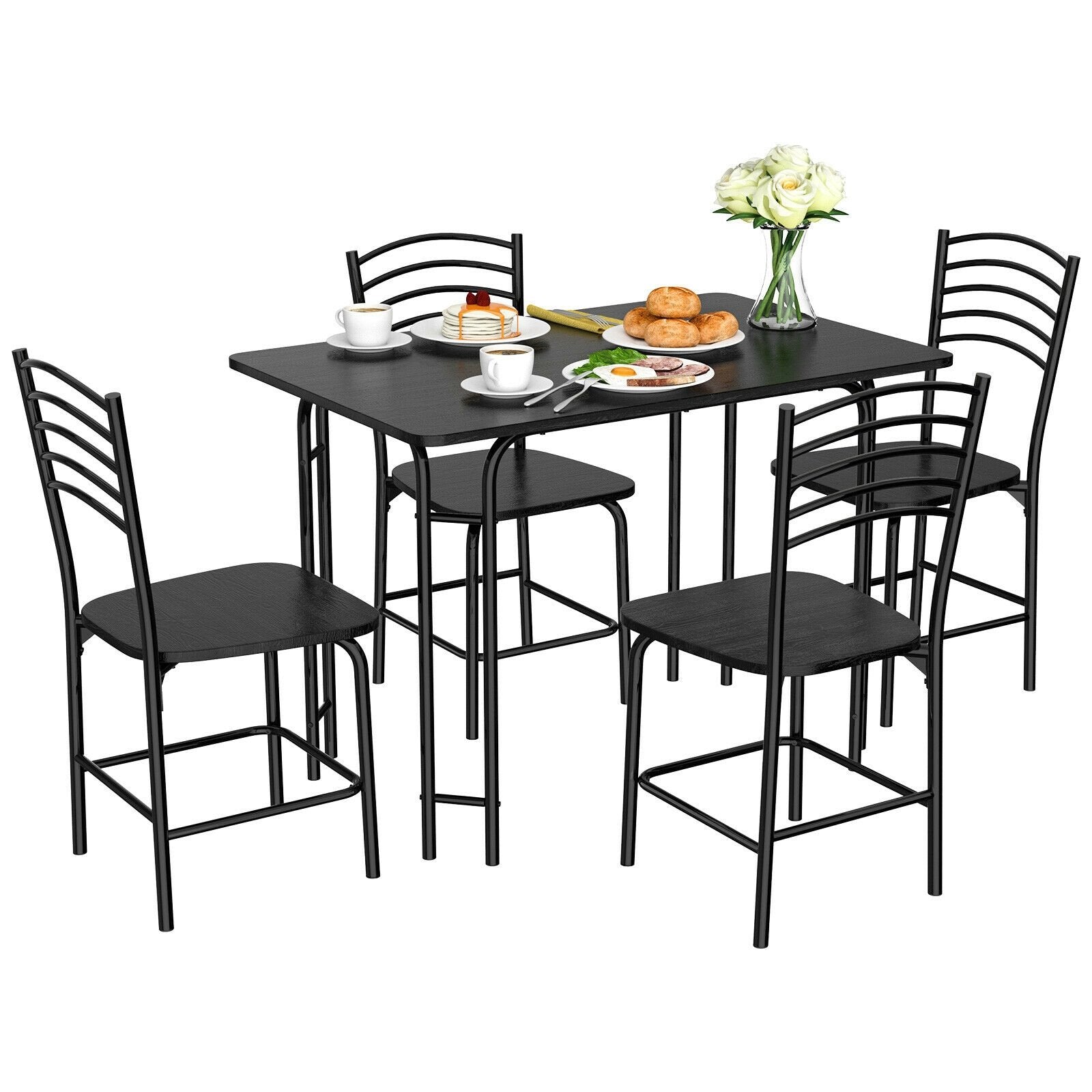 5 Pieces Wood Rectangular Dining Table Set, Black Dining Room Sets   at Gallery Canada