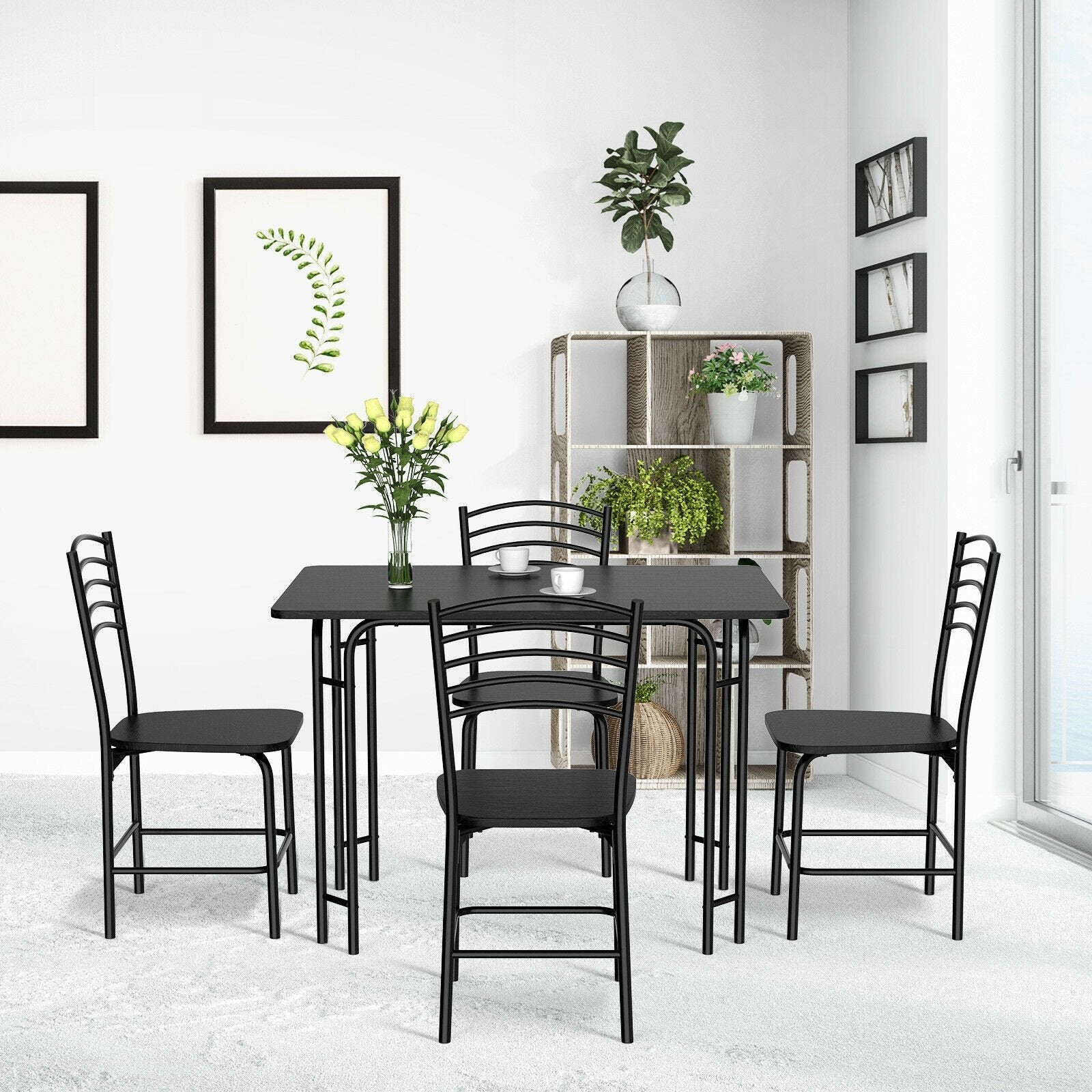 5 Pieces Wood Rectangular Dining Table Set, Black Dining Room Sets   at Gallery Canada