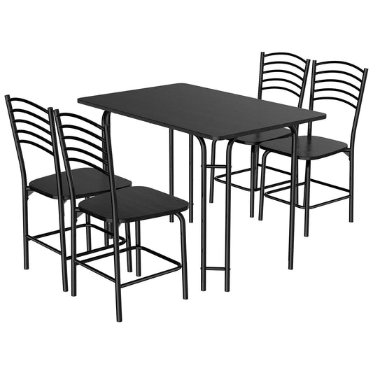 5 Pieces Wood Rectangular Dining Table Set, Black - Gallery Canada