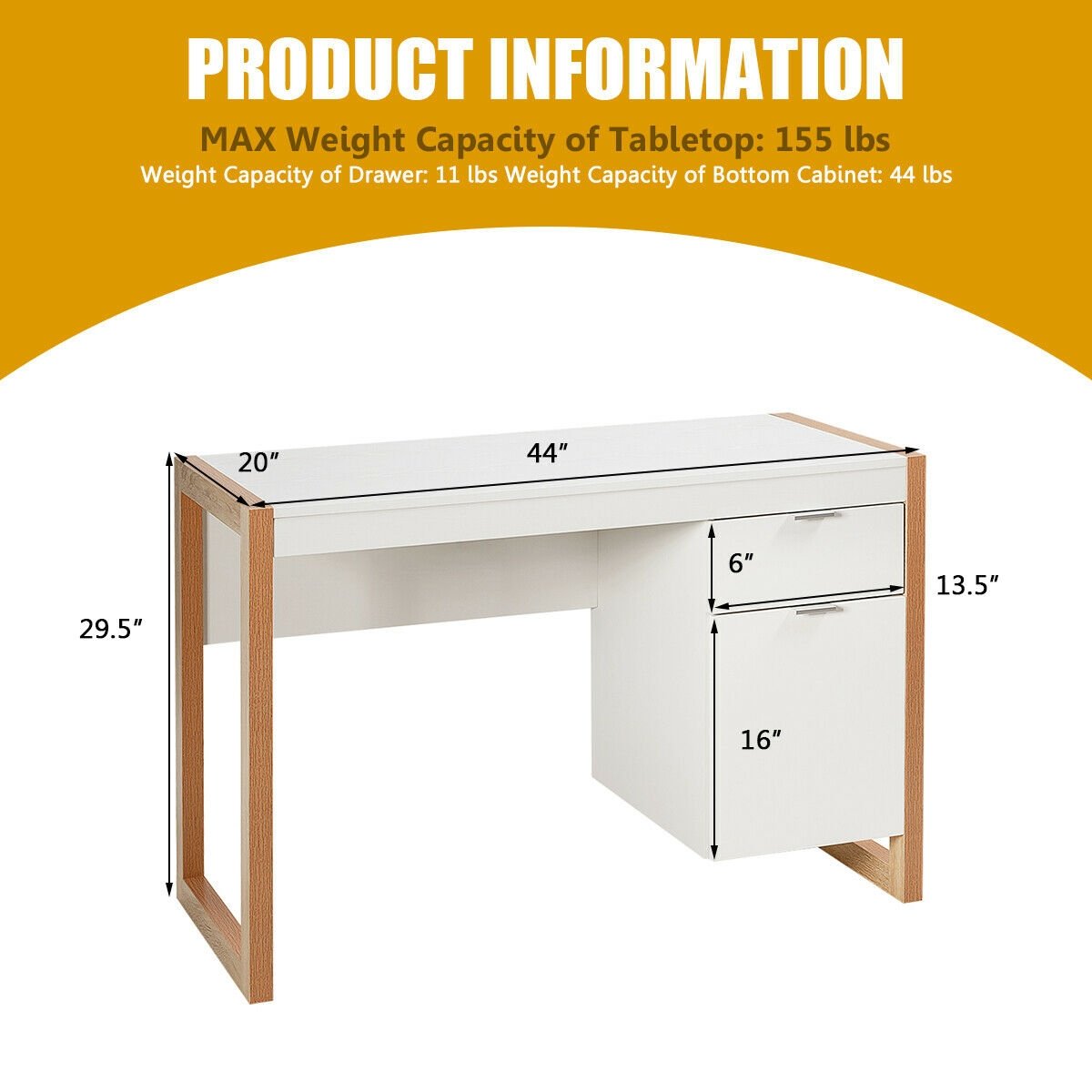 Modern Workstation Computer Desk with Storage Cabinet, White Writing Desks   at Gallery Canada