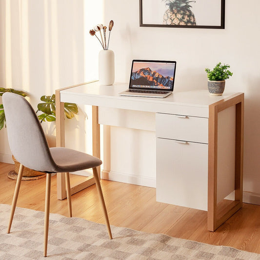 Modern Workstation Computer Desk with Storage Cabinet, White Writing Desks   at Gallery Canada