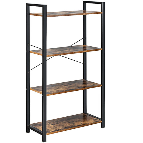 4-Tier Industrial Bookshelf with Metal Frame, Brown