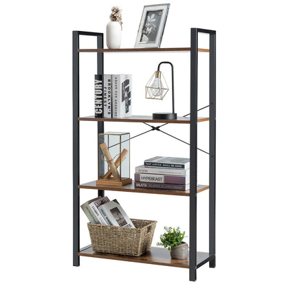 4-Tier Industrial Bookshelf with Metal Frame, Brown Bookcases   at Gallery Canada