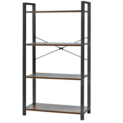 4-Tier Industrial Bookshelf with Metal Frame, Brown Bookcases   at Gallery Canada