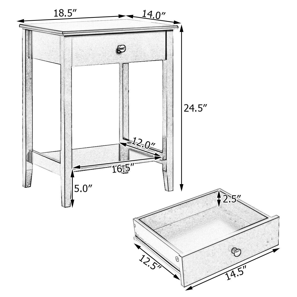 Wooden Bedside Sofa Table with Sliding Drawer, Gray Nightstands at Gallery Canada