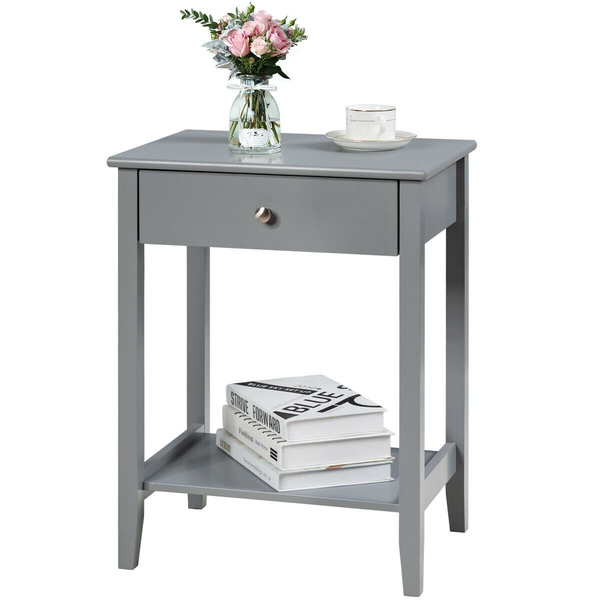 Wooden Bedside Sofa Table with Sliding Drawer, Gray Nightstands at Gallery Canada