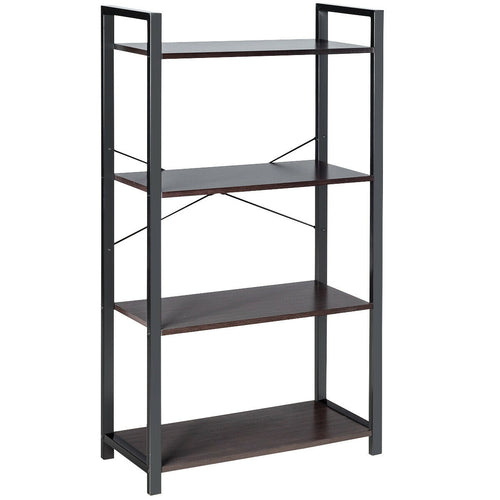 4-Tier Bookshelf Industrial Bookcase Plant Flower Stand, Black