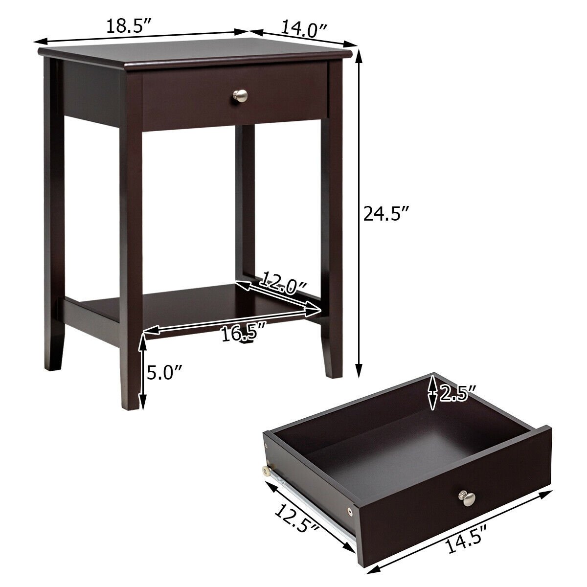Wooden Bedside Sofa Table with Sliding Drawer, Brown Nightstands at Gallery Canada