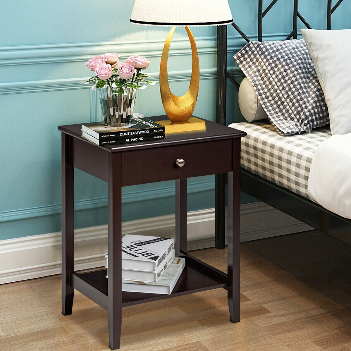 Wooden Bedside Sofa Table with Sliding Drawer, Brown Nightstands at Gallery Canada