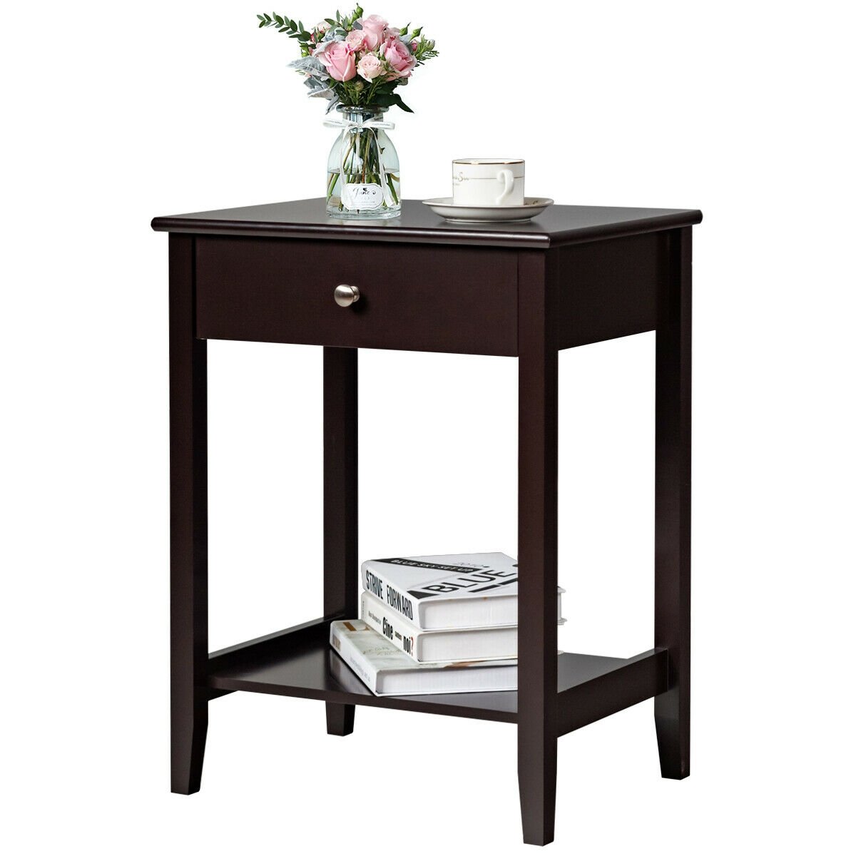 Wooden Bedside Sofa Table with Sliding Drawer, Brown Nightstands at Gallery Canada